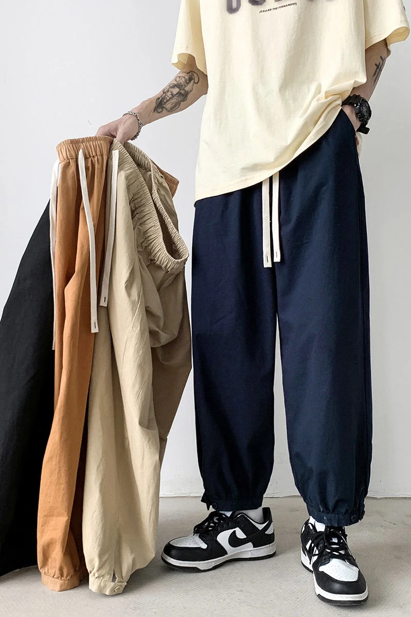 Men Trousers Pure Cotton Solid Color 