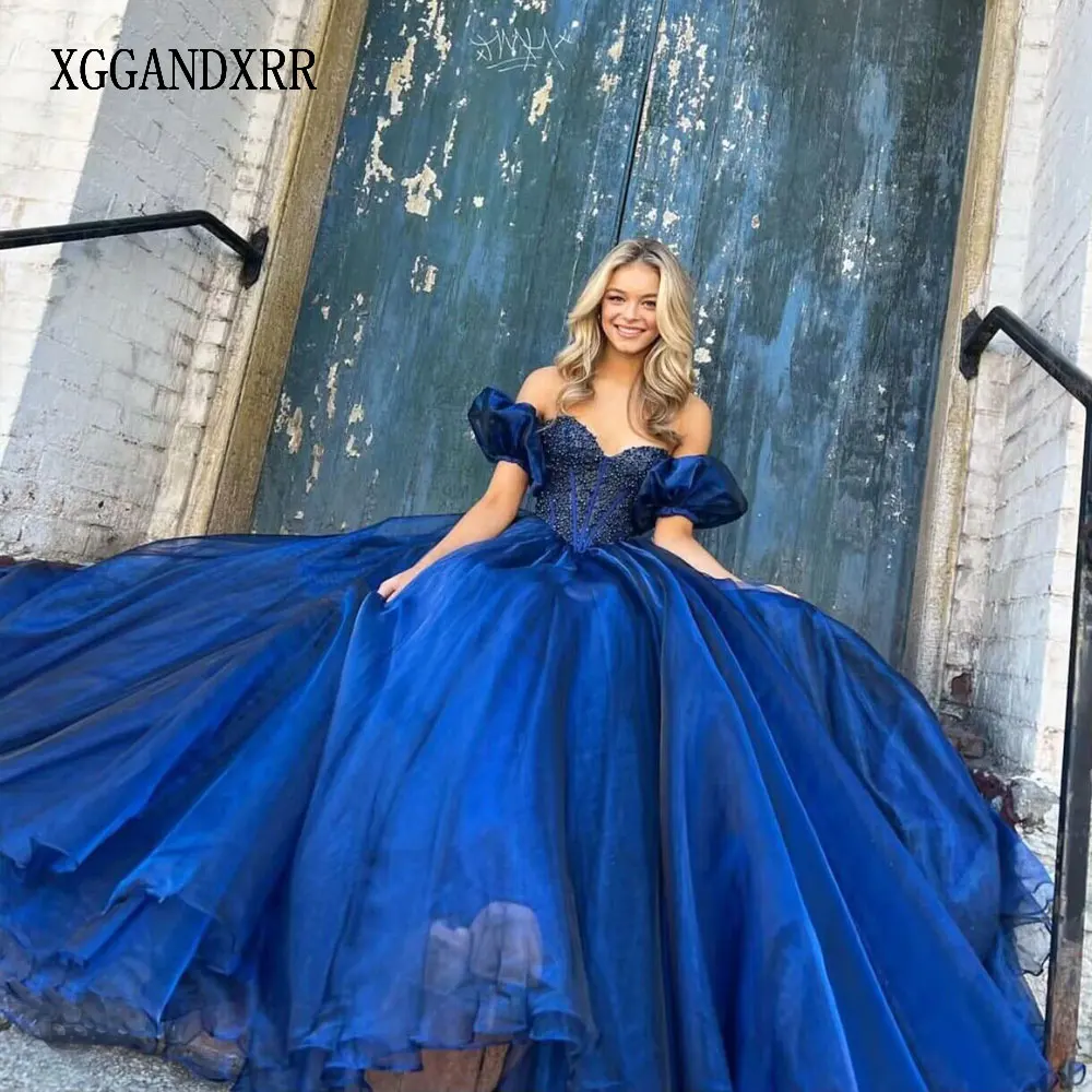 

Elegant Royal Tulle Quinceañera Dress Beaded Pearls Organza Ball Gown Sweet 16 Princess Dress Pageant Vestido De 15 Party Gown