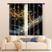 2 pcs, filtering curtains (excluding rods, non-movable, without batteries) Golden Piano & Musical Notes for use in bedrooms and 2