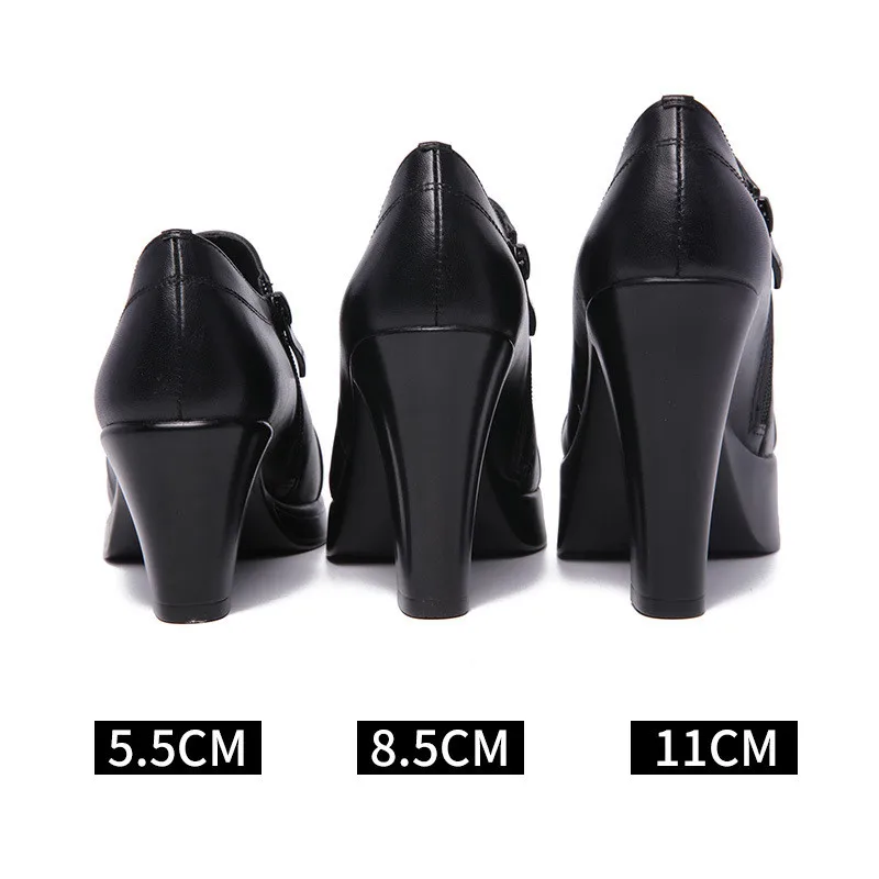 Small Size 32-43 Block Heels Platform Pumps Women 2024 Fall Black Split Leather Shoes High Heels for Thin Feet Office Model Mom