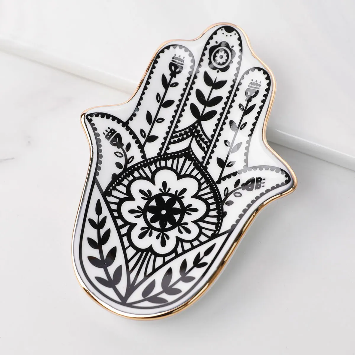 Hamsa Hand Ceramic Trinket Dish - Small Decorative Jewelry Tray