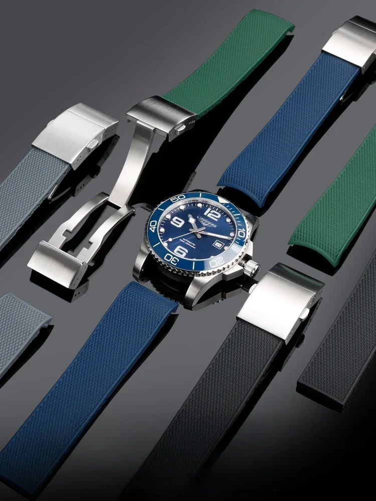 Per Longines Men L3 Diving Adventure Accessori In Silicone 742 Sports 781 Rubber Conquest Double Press Buckle Watchband 21Mm