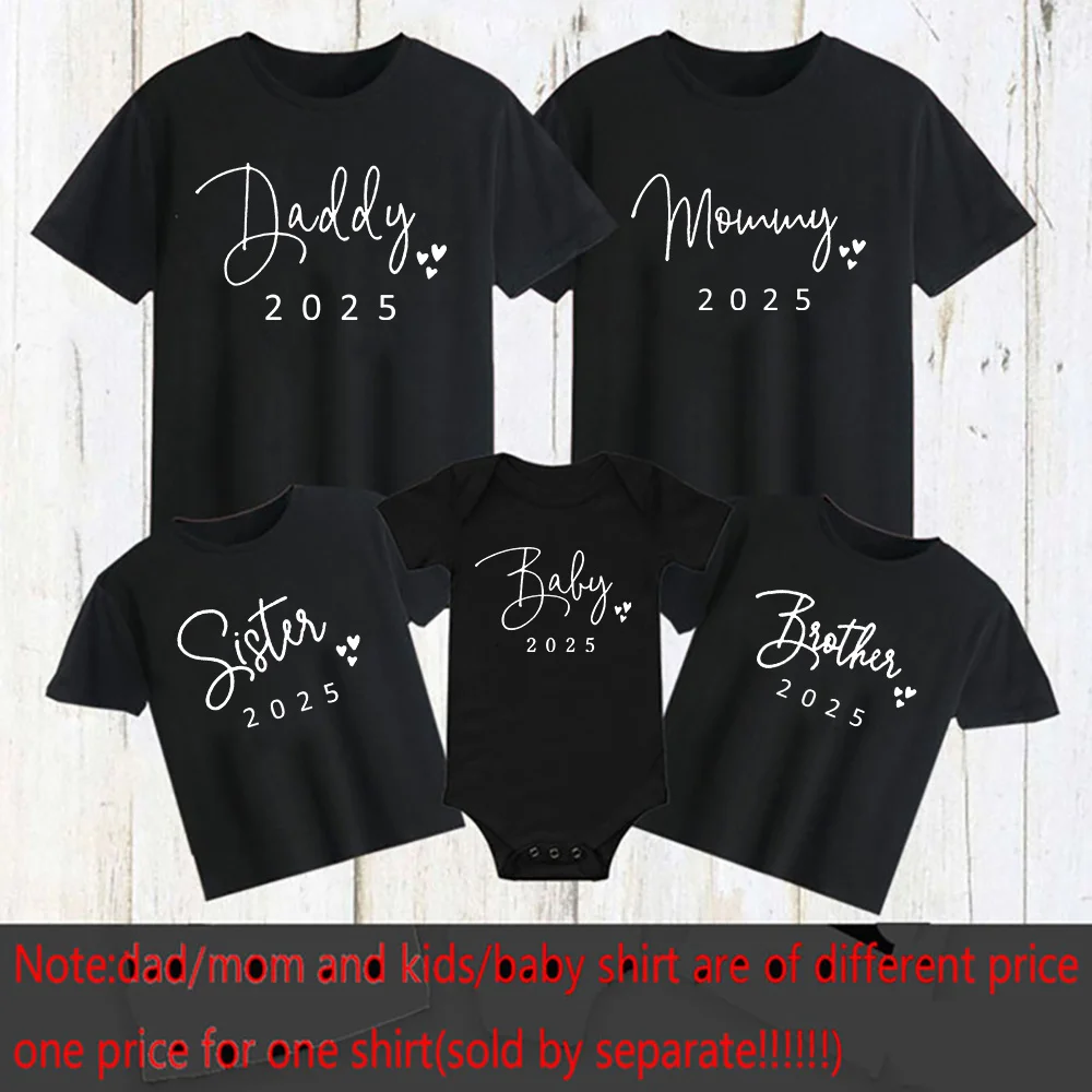 Daddy/Mommy/Sister/Brother/Baby 2025 Print Family Matching Outfit Short Sleeve Casual Family Shirts Summer Matching Set T-shirt 4