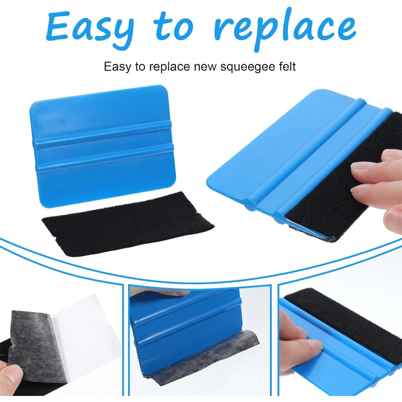 15pcs Vinyl Squeegee Fabric 4 Inch Pre-Cut Self-Adhesive Microfiber Replacement Felt Squeegee Application Tool 10x5cm