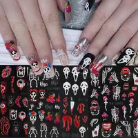 Halloween Nail Stickers 5D Skeleton Ghost Pattern Nail Decals Self-Adhesive Creepy Cosplay DIY Nail Art Decorations For Women 1