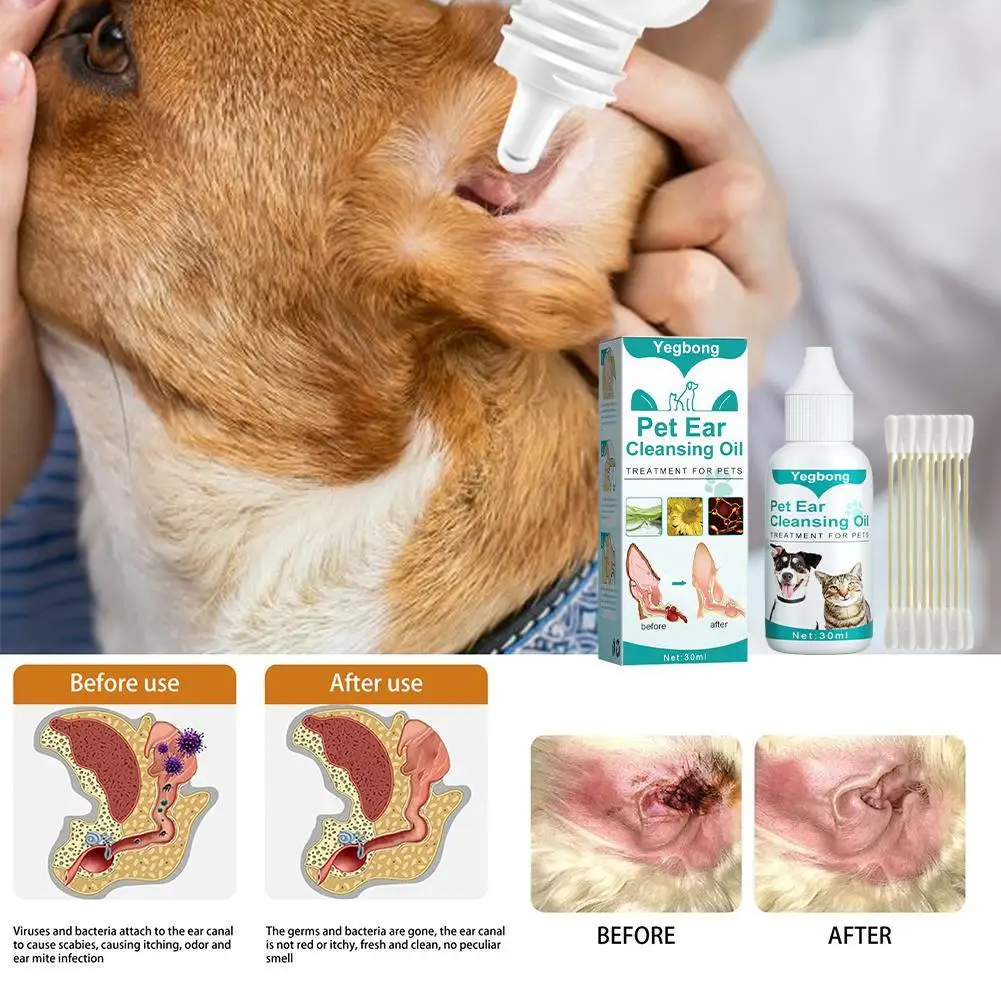 30ml Cat and Dog Ear Cleaner Pet Ear Wash Scientific Formula Pet Supplies For Infection Control Yeast Mites Removes Ear Mites