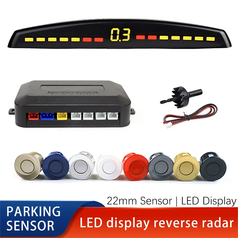 Parking Sensor Car Reverse Radar Kit Vehicle Parking Sensor System with 4 Sensors Backup Radar with LED Distance Display Beep alarm