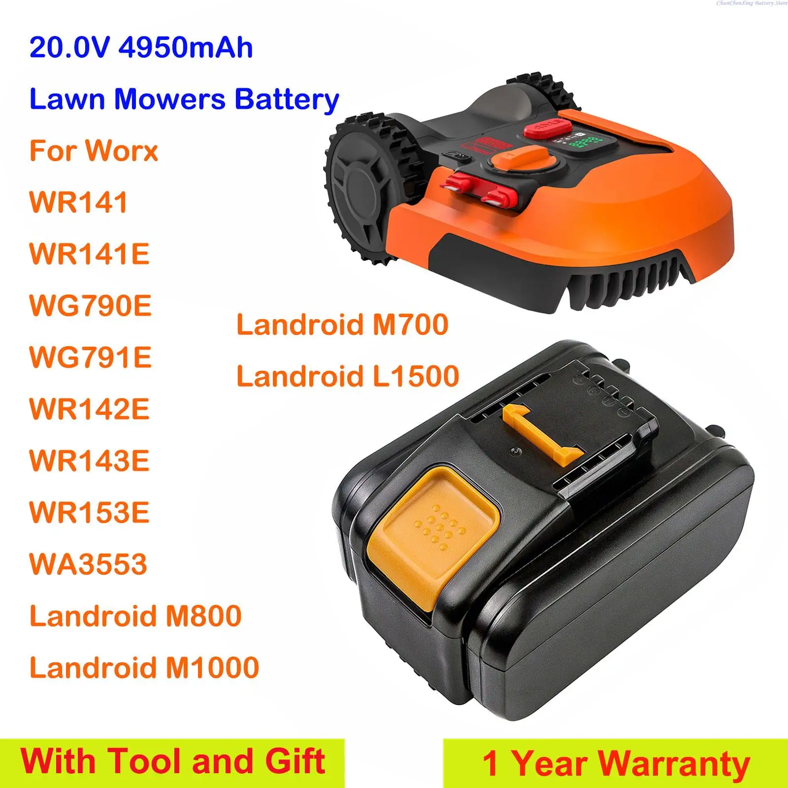 

CS Lawn Mowers Battery WA3604 WA3553 for Worx WR141,WR141E,WG790E,WG791E,WR142E,WR143E,WR153E,WA3553,M800,M1000,M700,L1500+ Tool