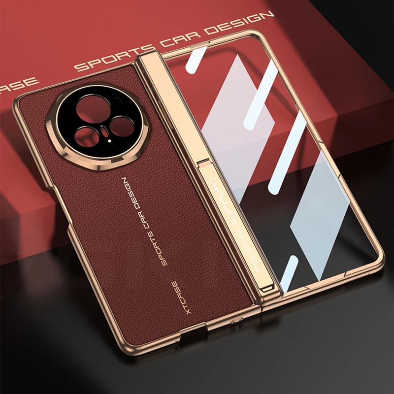 Luxury Plating Leather Screen Glass Case For Honor Magic V3 Magnetic Hinge Brack