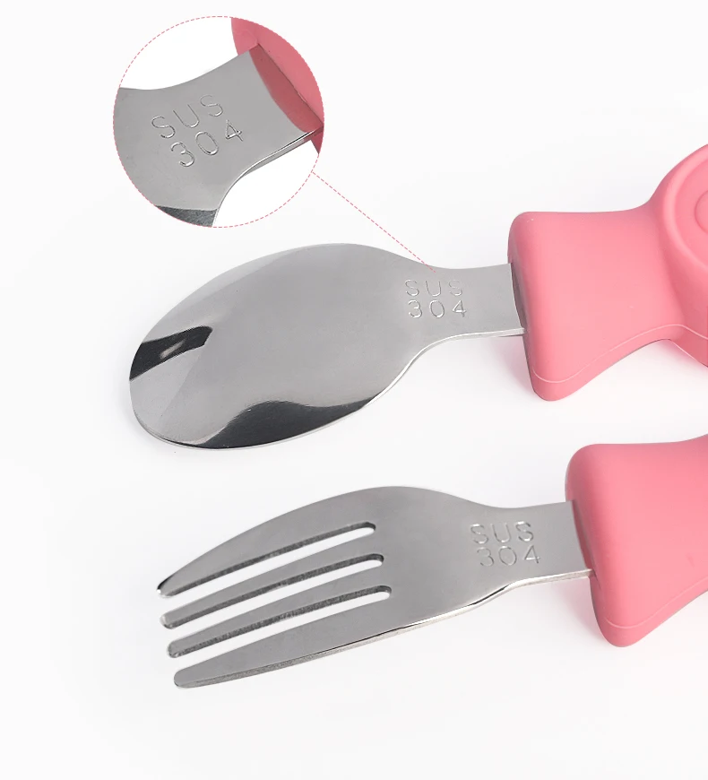 Stainless Steel Cutlery Set Fork Spoon Set Baby Cutlery Cartoon Stainless Steel Kids Spoon Fork Set Baby Feeding Kid Children's Cutlery for Kids Food Feed Training Toddler Dinnerware