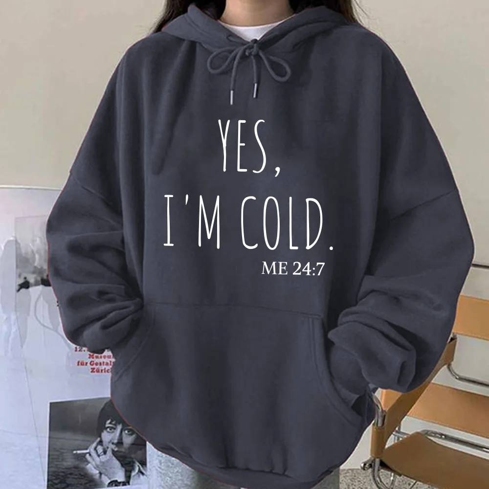 

Seeyoushy YES I'M COLD 2023 New Trend Fashion Long Sleeve Ladies Top Y2K Casual Streetwear Harajuku Autumn/Winter Hoodie