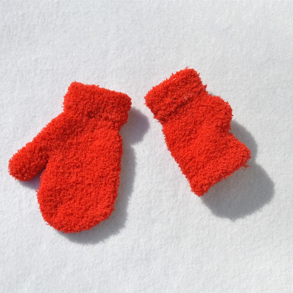 Warm Plush Thick Warm Baby Gloves Winter Plus Velvet Mittens Children Kid Coral Fleece Full Finger Gloves For 1-4Y Kids
