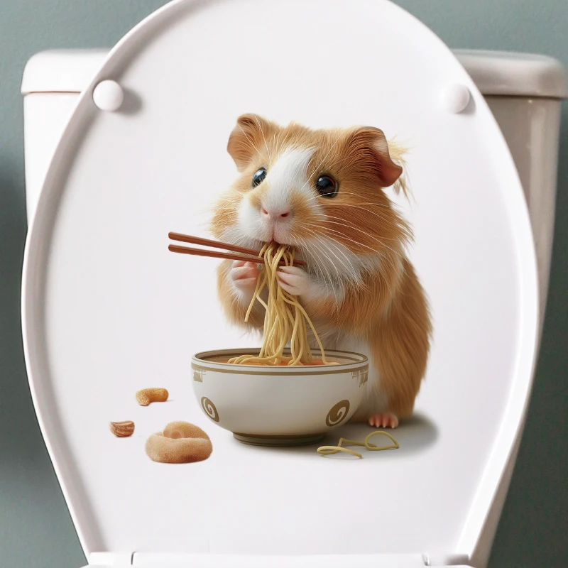 Cute Guinea Pig Toilet Stickers for Bathroom Toilet Lid Backrest Decoration Waterproof Decals Animal Washroom Wall Stickers