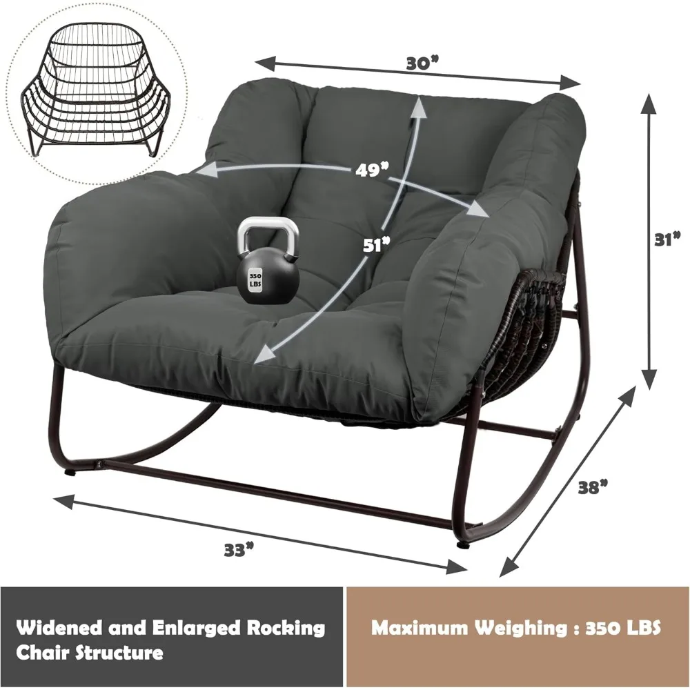 Rocking Chair Indoor & Outdoor,All Weather Wicker Patio Chair with Cushion & Pillow, Oversized Papasan Egg Chair 3