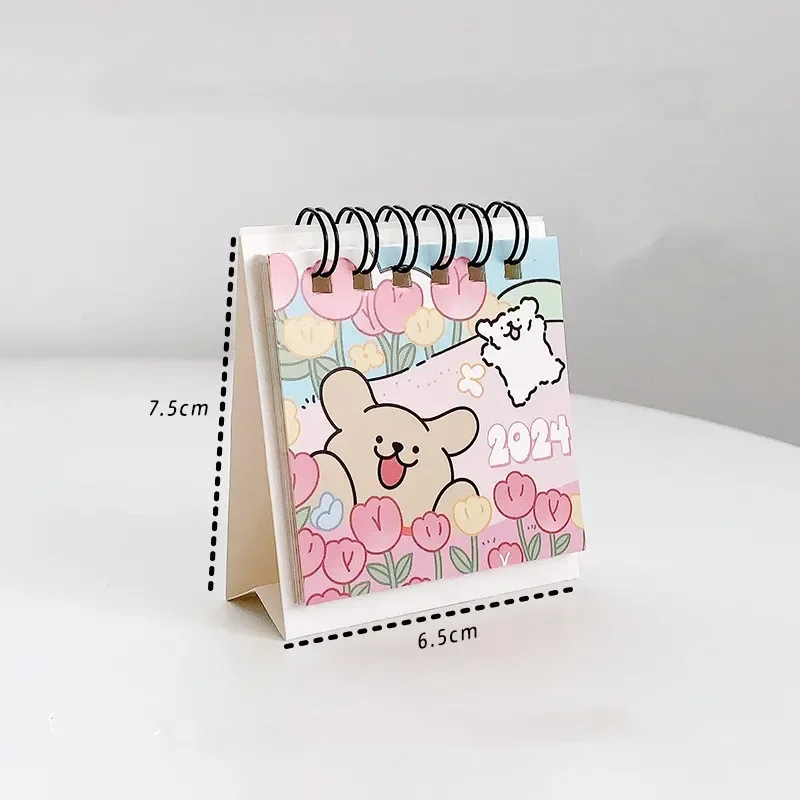 2024 Mini Calendar Cute Cartoon Puppy Series Table Calendar Small Portable Desktop Calendar Kawaii Office/student Supplies