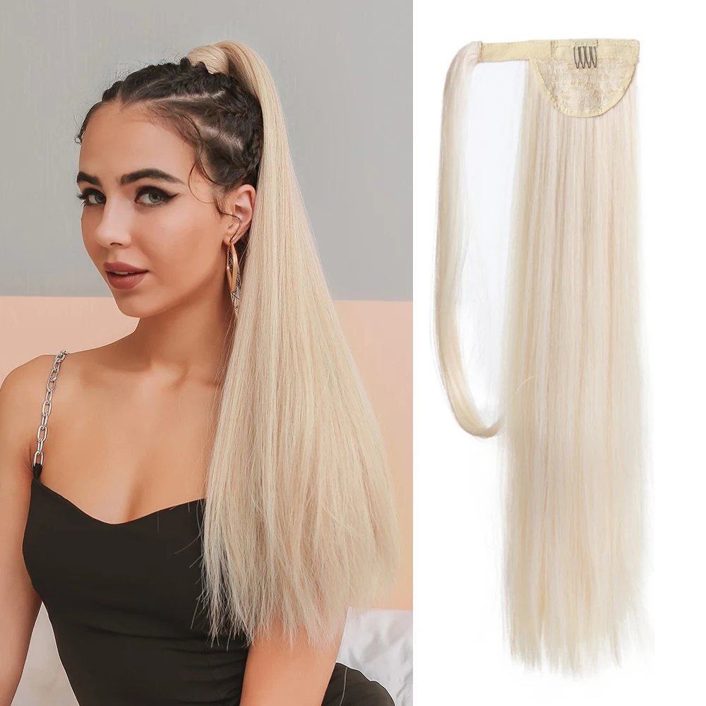 HAIRCUBESyntheticBlondeHairExtensionLongStraightWrapAroundClip