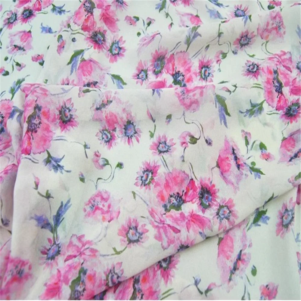 

Great Natural Good Quality Pink Flower Printed 100 % Pure Real Silk Georgette Fabric for Elegant Lady Clothes