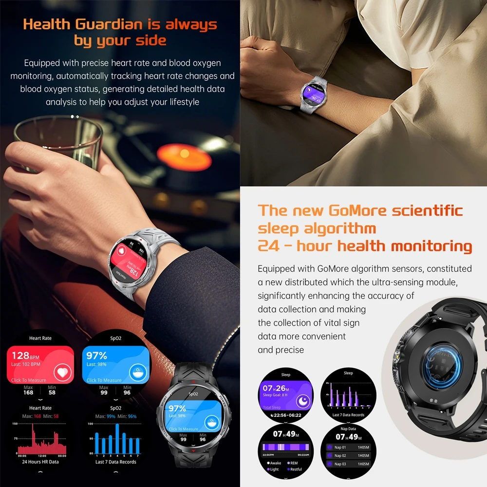 1100 mAh Large Battery Bluetooth Call Smart Watch Men GPS Compass 3ATM Waterproof Outdoor Sports Military Smartwatch