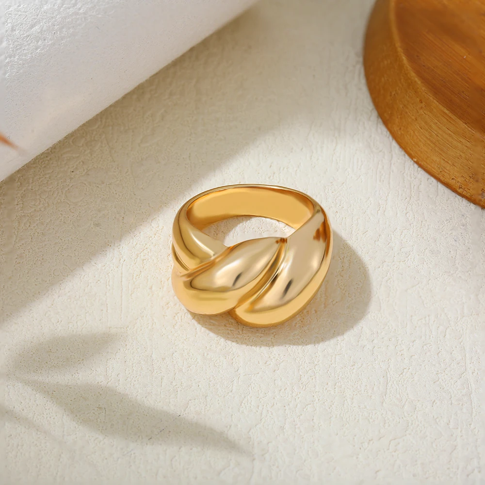 Retro Chunky Dome Wide Zircon Knuckle Ring Gold Plated Waterproof Double-layer Minimalist Thick Ring Punk Femal Jewelry Bijoux