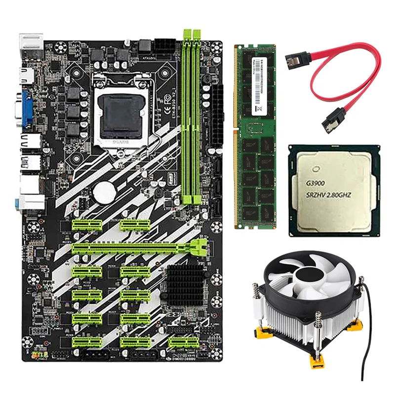 B250 BTC Mining Motherboard with G3900/G3930 CPU+8G RAM+CPU Fan+SATA Cable 12 PCI-E Slots LGA1151 DDR4 RAM SATA3 USB3.0 best pc mother board