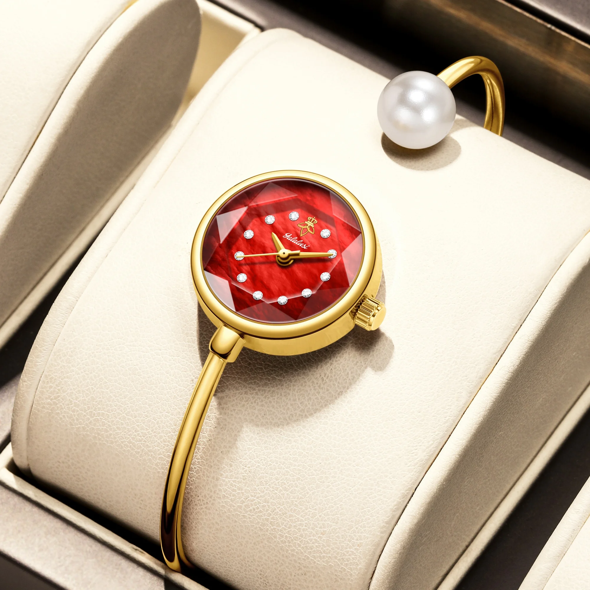 Reloj pulsera mujer oro lujo con perlas y caja de regalo_voghion.com