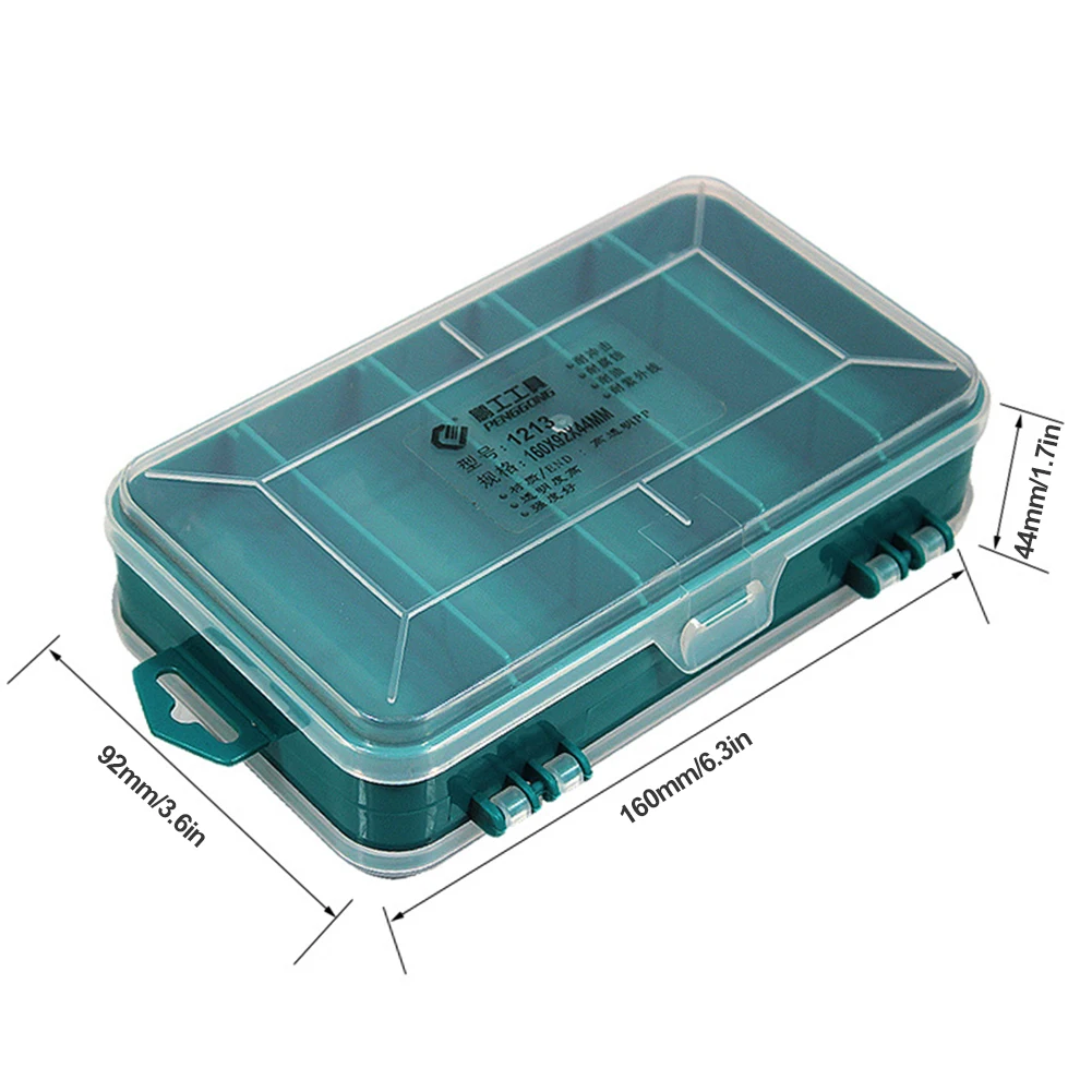 Double-Side Hardware Organizer Box Transparent Plastic Tool Organizer Compartment Rectangle Box Case for Screws Nuts Nails Bolts