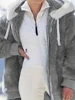 Women's Jacket Plush Zipper Pocket Hooded Long Sleeve Solid Fur Casual Loose Warm Winter Ladies Coats 2024 Fashion Thick Clothes 4