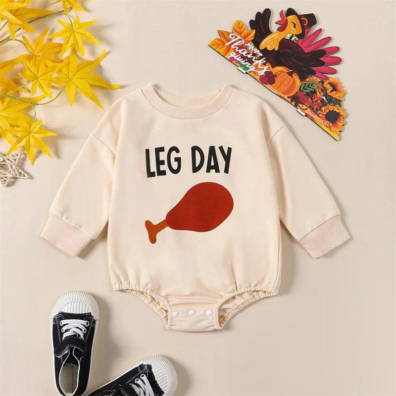 

2023-08-03 Lioraitiin 0-24M Thanksgiving Day Baby Boys Girls Cute Romper Turkey Letter Print Long Sleeve Sweatshirt Jumpsuits