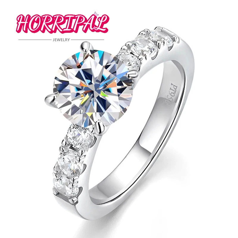 

HORRIPAL D VVS1 2CT Round Moissanite Ring for Women S925 Sterling Silver Ring Luxury Highend Engagement Wedding Band GRA Diamond