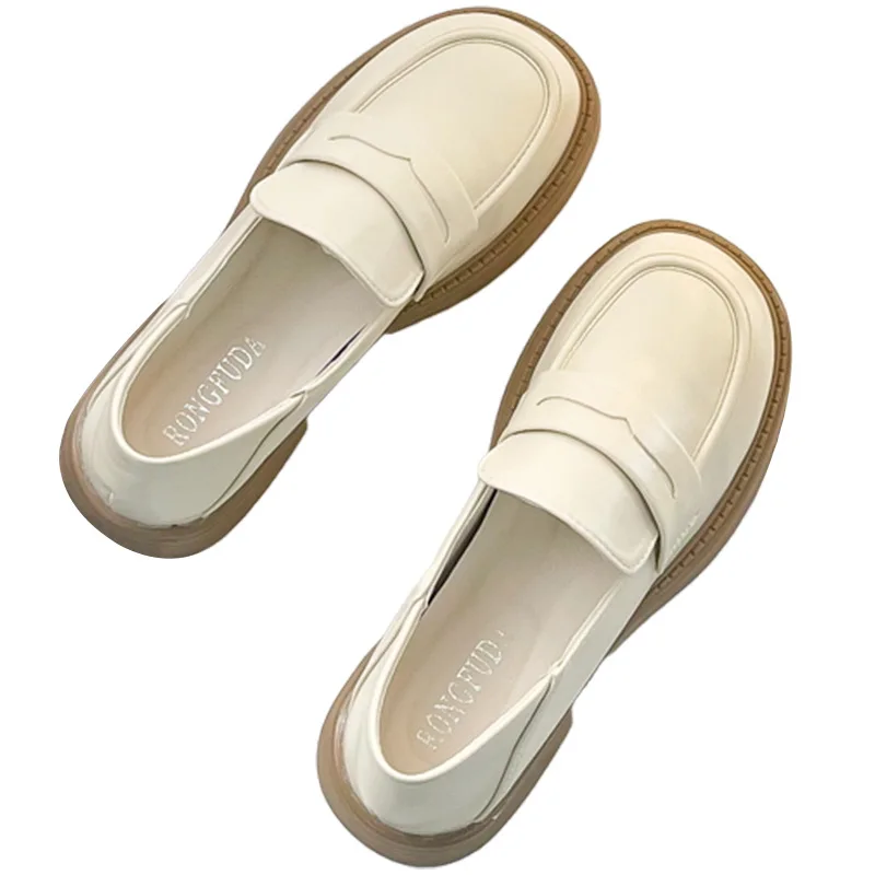 Women Shoes Flat Loafers College Style Leather Shoes Slip on Casual Flats Shoes Mary Janes White Platform Round Toe Comfort 2023