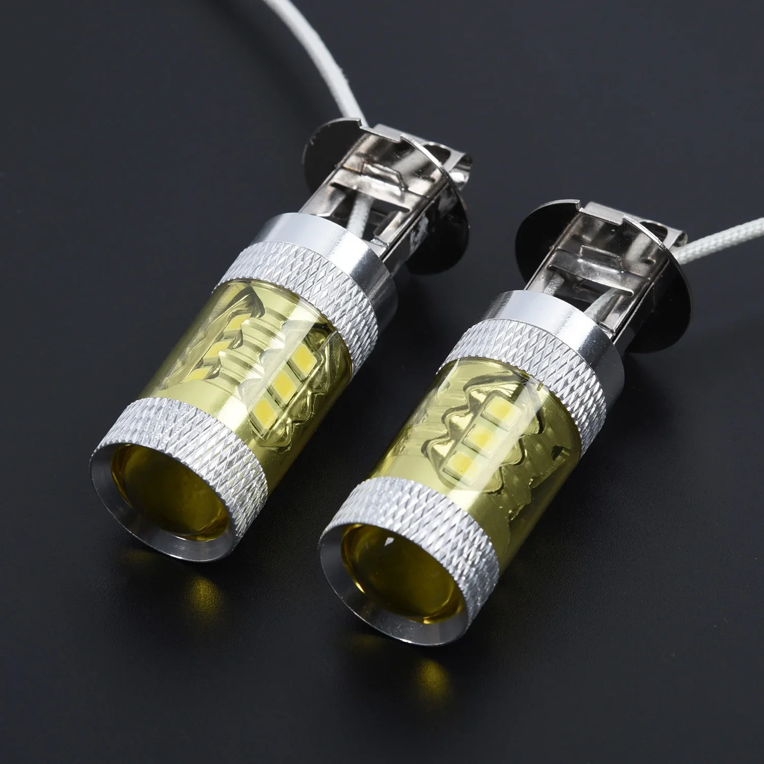 LED 자동차 안개등 전구 노란색 고출력 트럭 자동차 액세서리, 12-24V H3 80W 16 SMD, 2 개