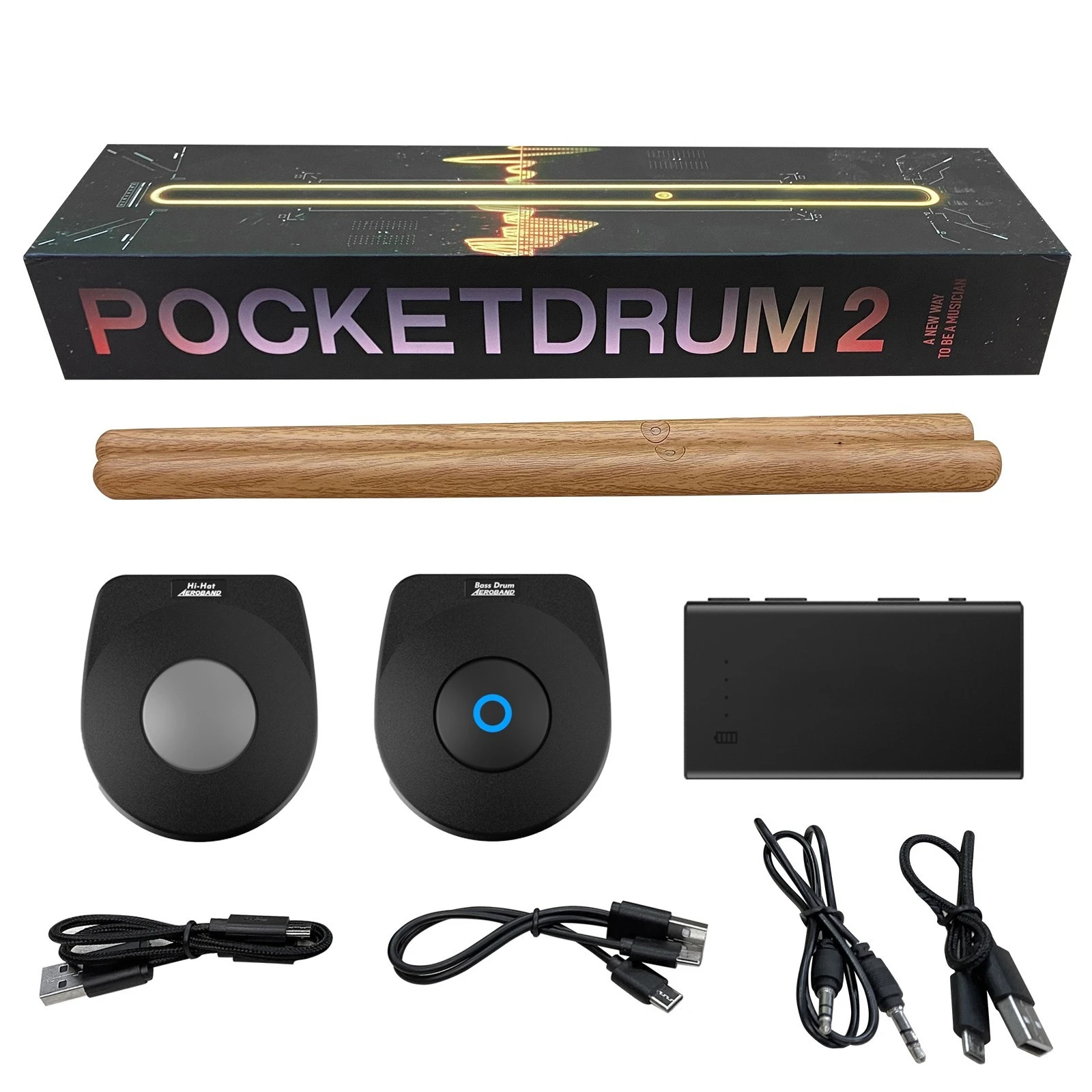 AeroBand PocketDrum 2 PLUS Somatosensory Digital Electronic Air Drum Stick  Set Drumsticks & Foot Pedals & Bluetooth Adapter