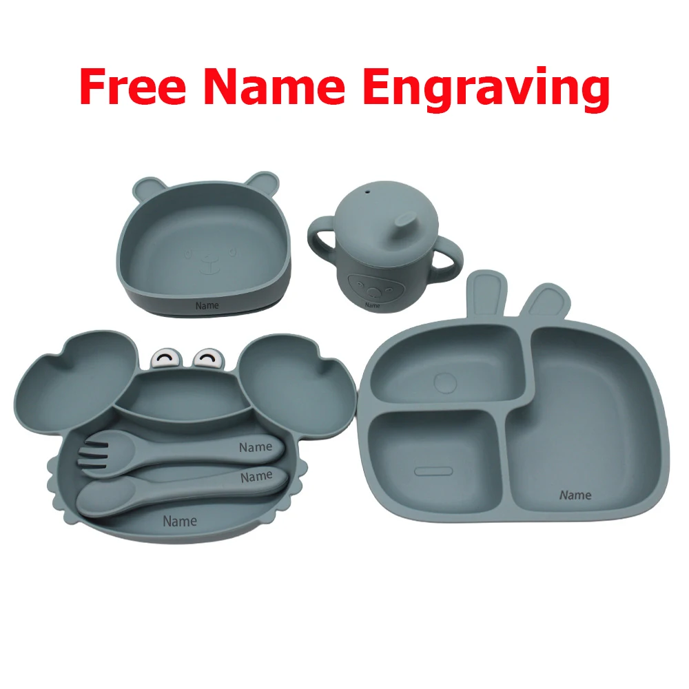 6-Piece Silicone Tableware Set with Free Name Engraving Creative gifts tailored for boys and girls