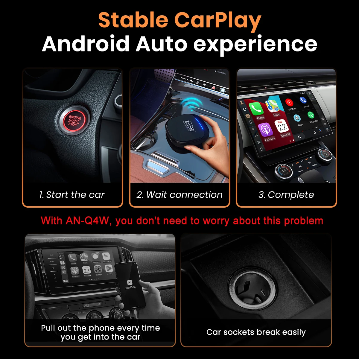 Android 13 MMB CarPlay AI Box LED QCM6225 Wireless CarPlay Android Auto Smart AI Box 4GLTE with SIM TF Port FOTA Upgrade 8G+128G
