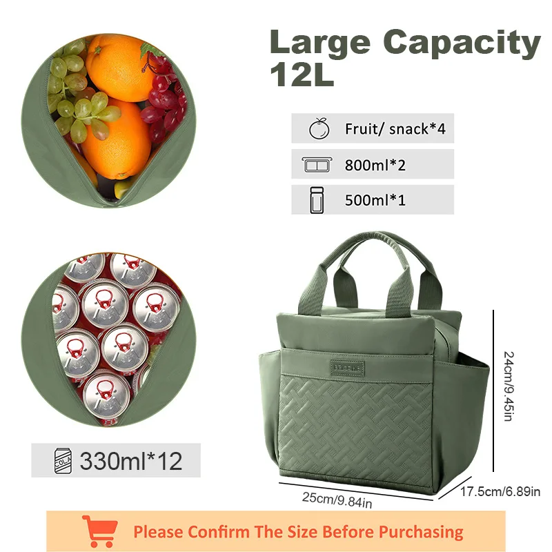 Women Insulated Lunch Bag Oversized Opening Handbag Leak Proof Refrigerated Bag with Side Pockets Suitable for Picnicking 5