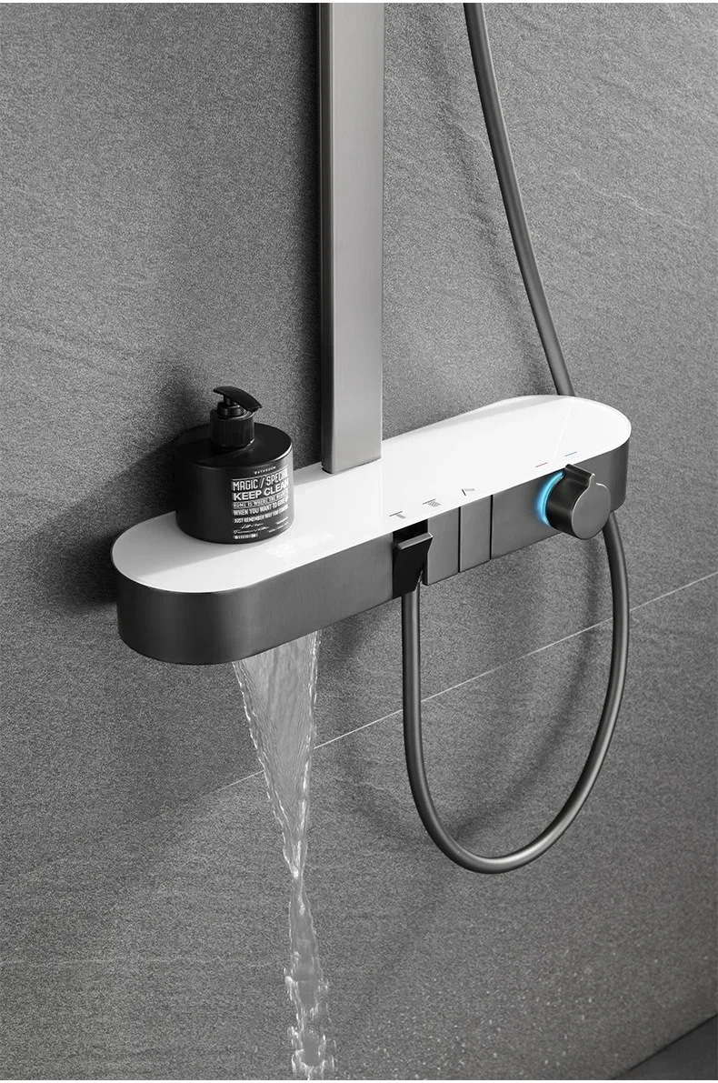 Description Picture 4 of itemGrey Shower System Set 3 Function Piano Button Bathroom Brass Faucet Digital LED Shower Cold and Hot Water Set