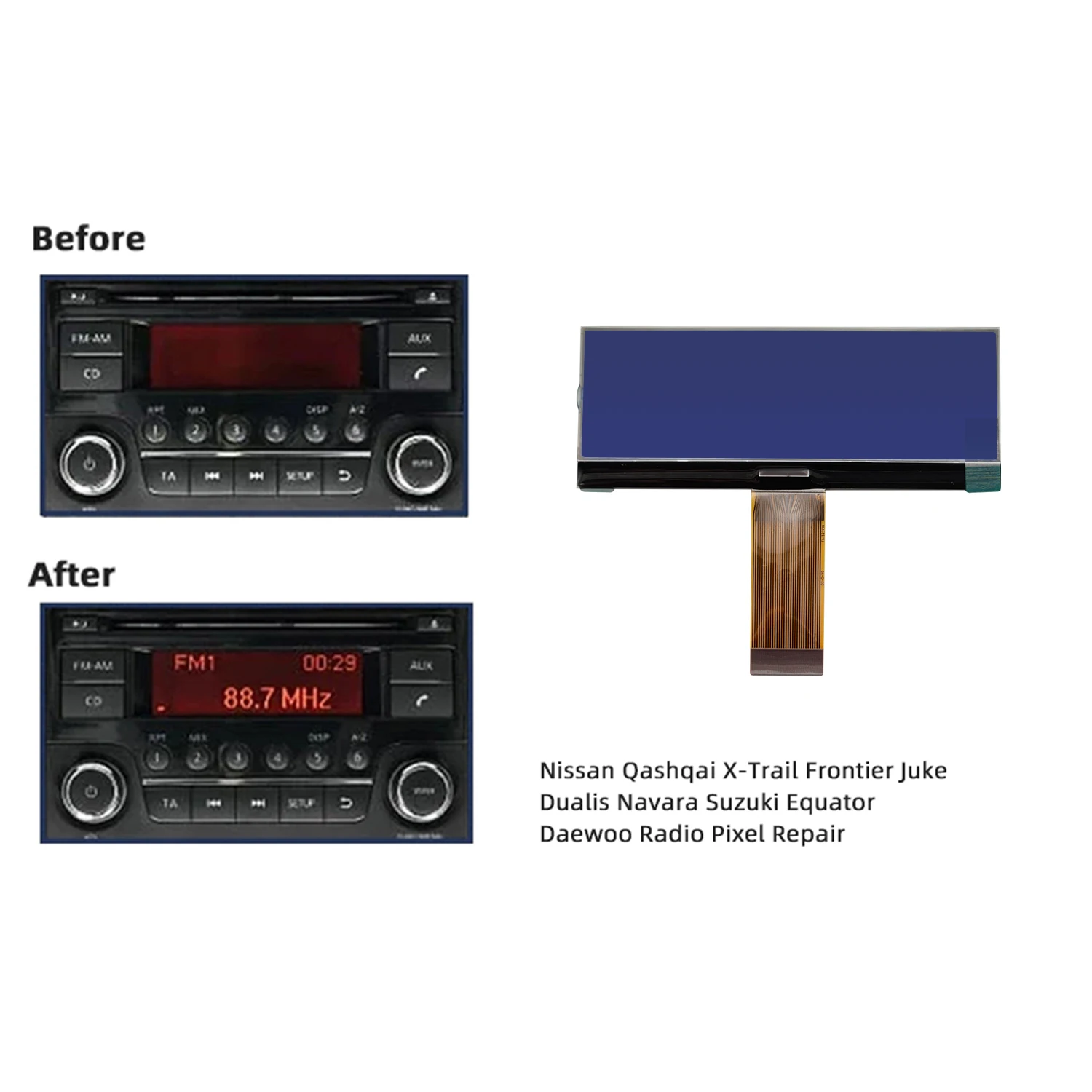 Auto LCD Screen Multimedia Player Audio LCD Display LCD Display Nissan Qashqai Juke Car Radio CD Player Screen DAEWOO Unit Pixel Repair