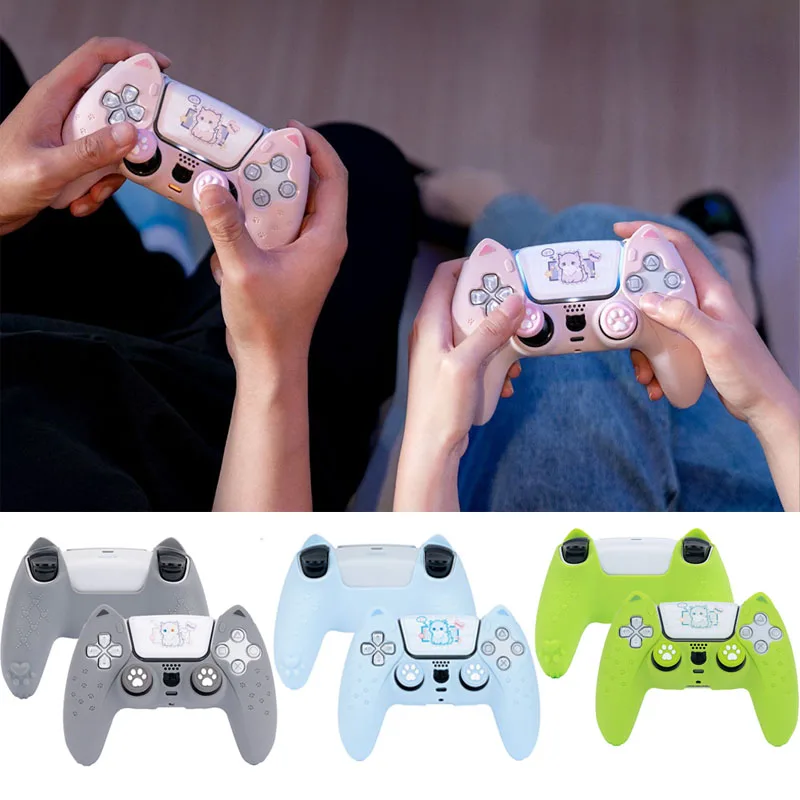 Cat Paw Pink Love Custodia Protettiva In Silicone Morbido Per La Copertura Della Pelle Per Sony Playstation Dualsense 5 Controller Ps5 Thumb Stick Gri