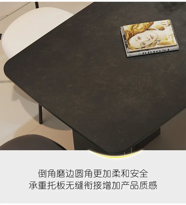 Italian Rock Slab Dining Table Modern Simple Rectangular Full Support Baseplate Black Retro Household Small Light Luxury Dining