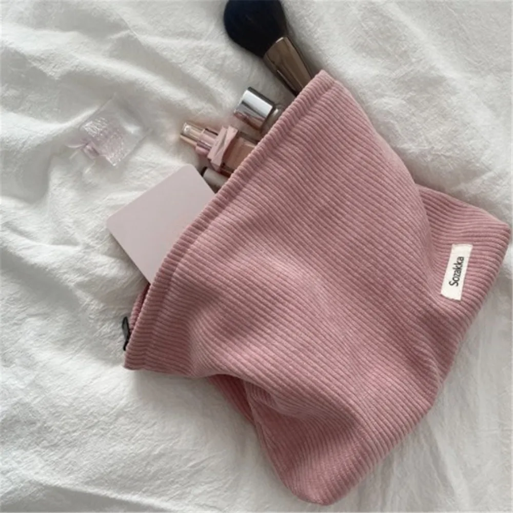 Corduroy Cosmetic Bag Large Capacity Women's Zipper Cosmetic Bag Hand Bag Wallet Travel Girl Cosmetic Storage Bag 4