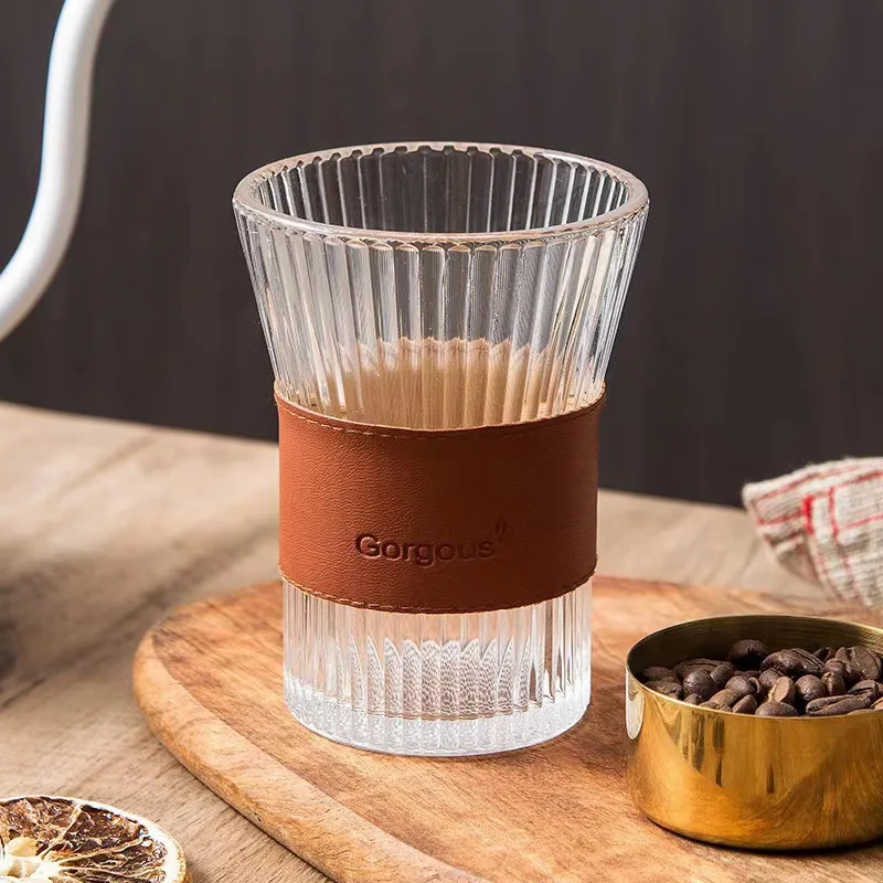 Japanese Vertical Pattern Milk Glass Tea Cup Transparent Wine Glass Anti-scalding Insulation Brewing Fair Cup Coffee Drinkware glass drinkware