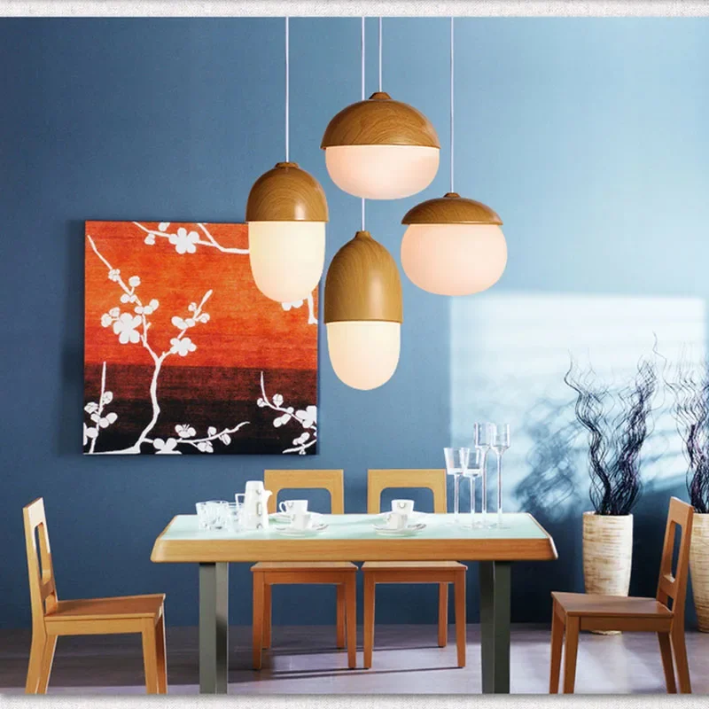 Nordic Wooden E27 Pendant Light For Restaurant Bedroom Aisle Study Nut Chandelier Indoor Decor Hanging Lamp For Ceiling Luster