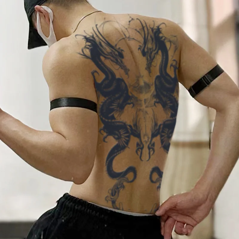 Waterproof Big Large Full Back Chest Fake Tattoo Stickers Dragon Snake Juice Ink Lasting Temporary Flash Tattoos Cool Men Adult