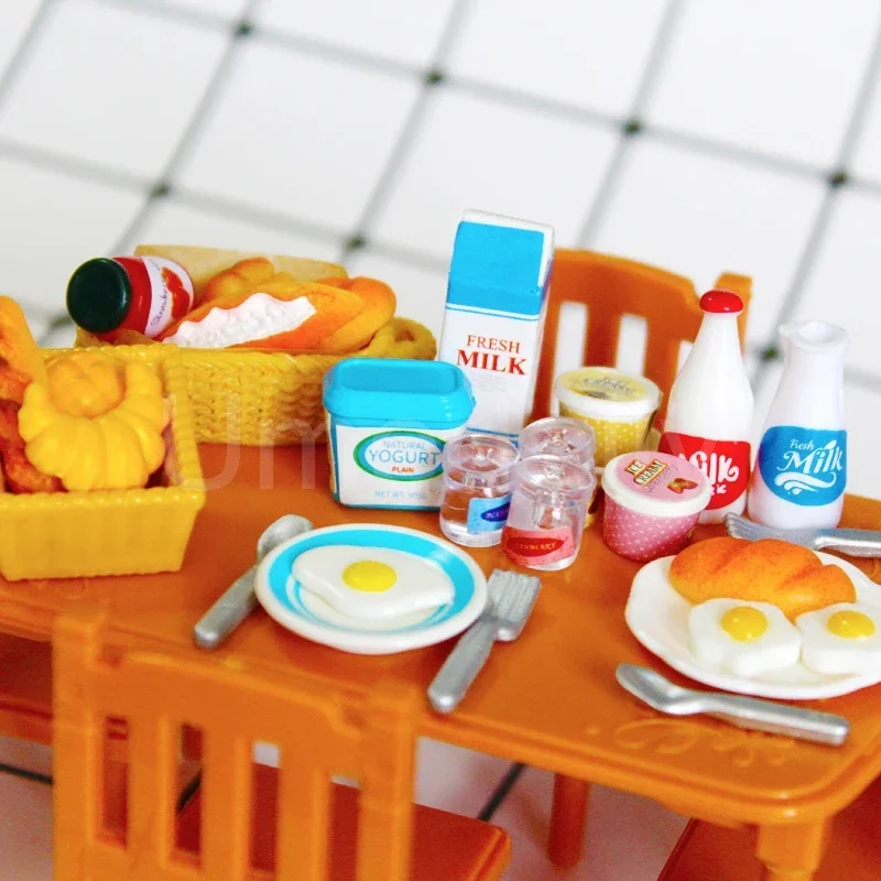 1 Set Cute Miniature Dollhouse Breakfast Pretend Food Toys Mini Bread Milk Egg for BJD Doll Kitchen Set Furniture Accessories