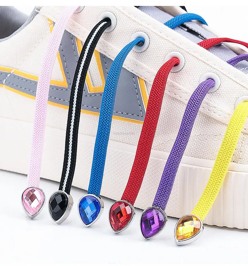 Diamant bunte elastische Schnürsenkel Sneakers flache Schnürsenkel für Schuhe Strass Schnürsenkel ohne Krawatten keine Krawatte Schnürsenkel Kinder Erwachsene – Detail 7
