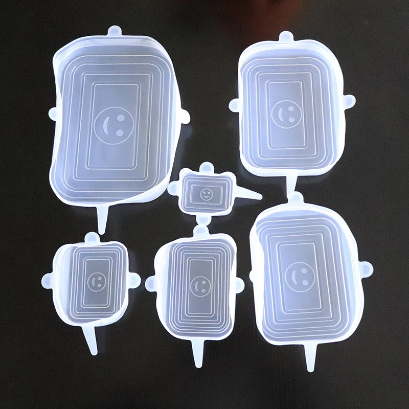 Description Picture 2 of item6-piece Silicone Fresh-keeping Lid Kitchen Sealing Food Elastic Lid Reusable Transparent Square Sealing Lid
