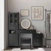 Vanity Desk with Mirror and Lights Makeup Vanity Table Set with Charging Station Black Desk with Storage Cabinet, 1