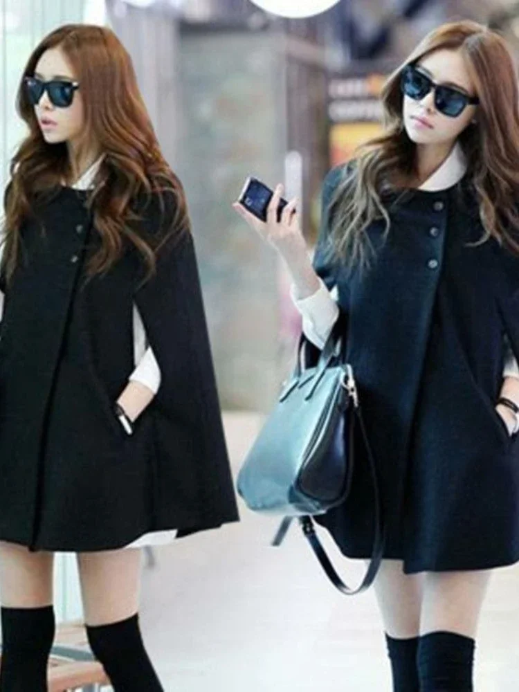 

Пальто-накидка женское осенне-зимнее шерстяное пальто в британском стиле Женская Новинка 2024 универсальная шаль Топ Женская Корейская куртка оверсайз Q320