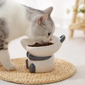 Raised Bowl For Kitten Raised Tilted Ceramic Cat Feeding Bowls In Panda Shape Stable Cartoon Multifunctional Food Feed Bowls For 1