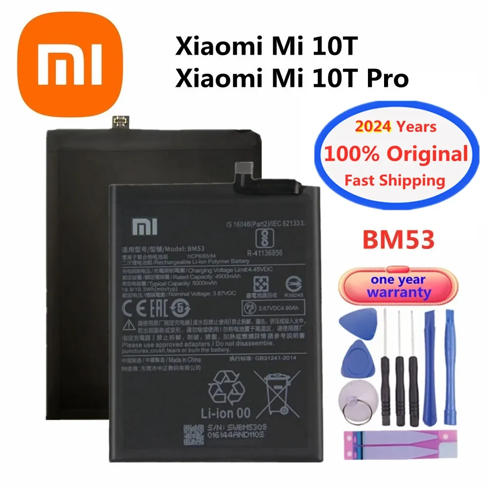 

2024 год, 100% оригинальный высококачественный аккумулятор BM53 для Xiaomi Mi 10T / 10T Pro 10tpro Mi10T, 5000 мАч, Сменный аккумулятор для телефона